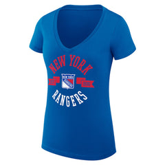 New York Rangers G-III 4Her by Carl Banks Women's Super-Slim Fit Lightweight City Graphic V-Neck T-Shirt - Royal | NHL Clearance