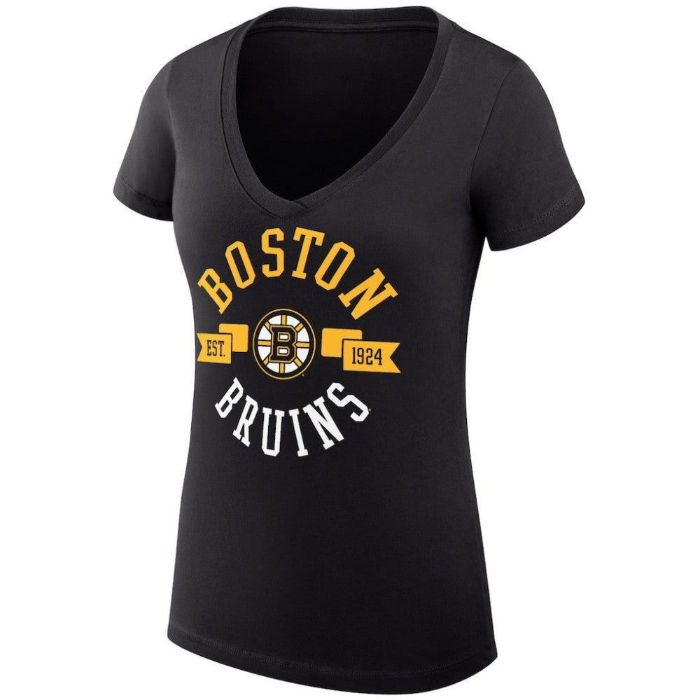 Boston Bruins G-III 4Her by Carl Banks Women's Super-Slim Fit Lightweight City Graphic V-Neck T-Shirt - Black | NHL online