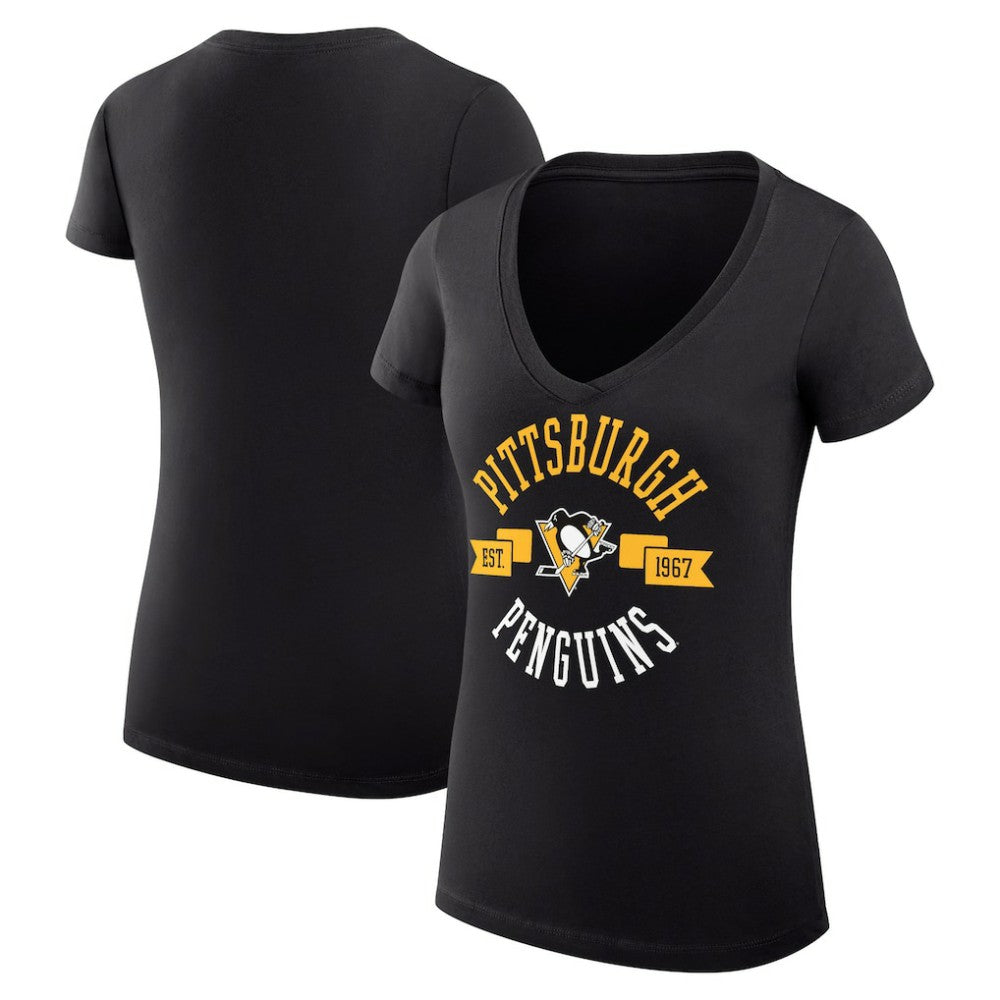 Pittsburgh Penguins G-III 4Her by Carl Banks Women's Super-Slim Fit Lightweight City Graphic V-Neck T-Shirt - Black | NHL Clearance