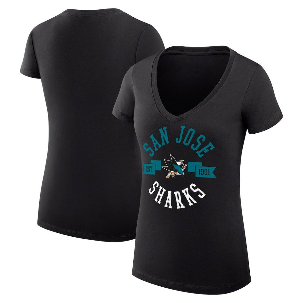 San Jose Sharks G-III 4Her by Carl Banks Women's Super-Slim Fit Lightweight City Graphic V-Neck T-Shirt - Black | NHL near me