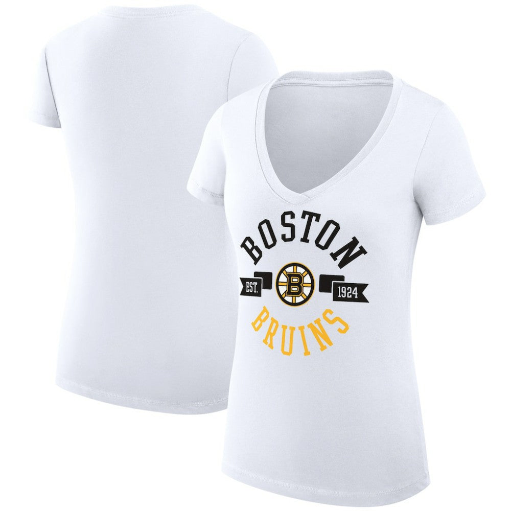 Boston Bruins G-III 4Her by Carl Banks Women's Super-Slim Fit Lightweight City Graphic V-Neck T-Shirt - White | NHL sale