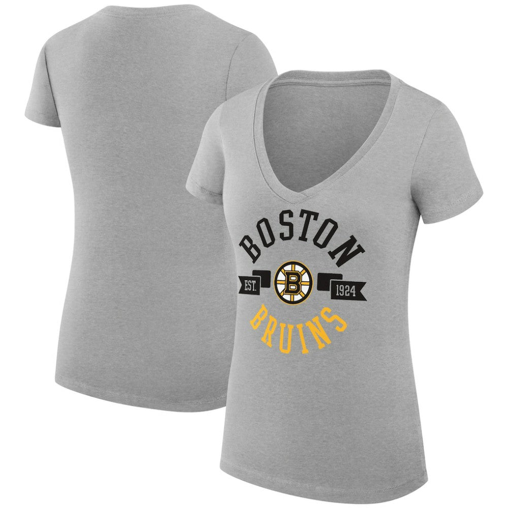 Boston Bruins G-III 4Her by Carl Banks Women's Super-Slim Fit Lightweight City Graphic V-Neck T-Shirt - Heather Gray | NHL on sale