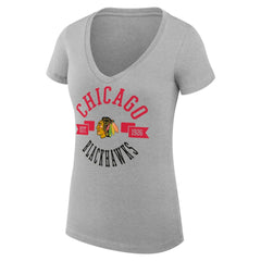 Chicago Blackhawks G-III 4Her by Carl Banks Women's Super-Slim Fit Lightweight City Graphic V-Neck T-Shirt - Heather Gray | NHL online