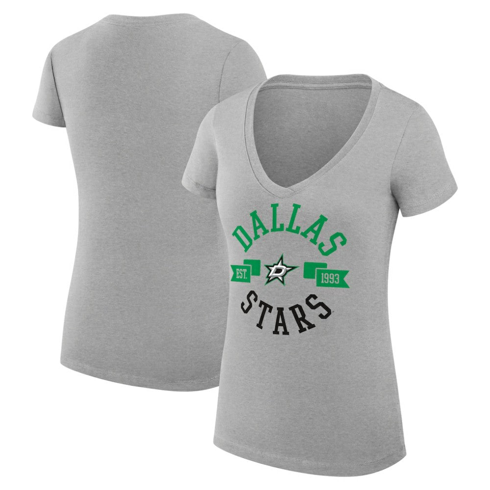 Dallas Stars G-III 4Her by Carl Banks Women's Super-Slim Fit Lightweight City Graphic V-Neck T-Shirt - Heather Gray | NHL Clearance