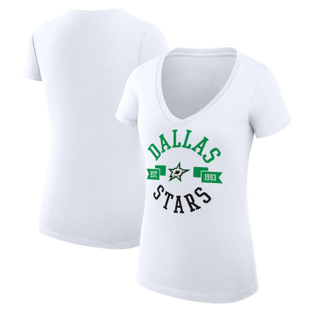 Dallas Stars G-III 4Her by Carl Banks Women's Super-Slim Fit Lightweight City Graphic V-Neck T-Shirt - White | NHL near me