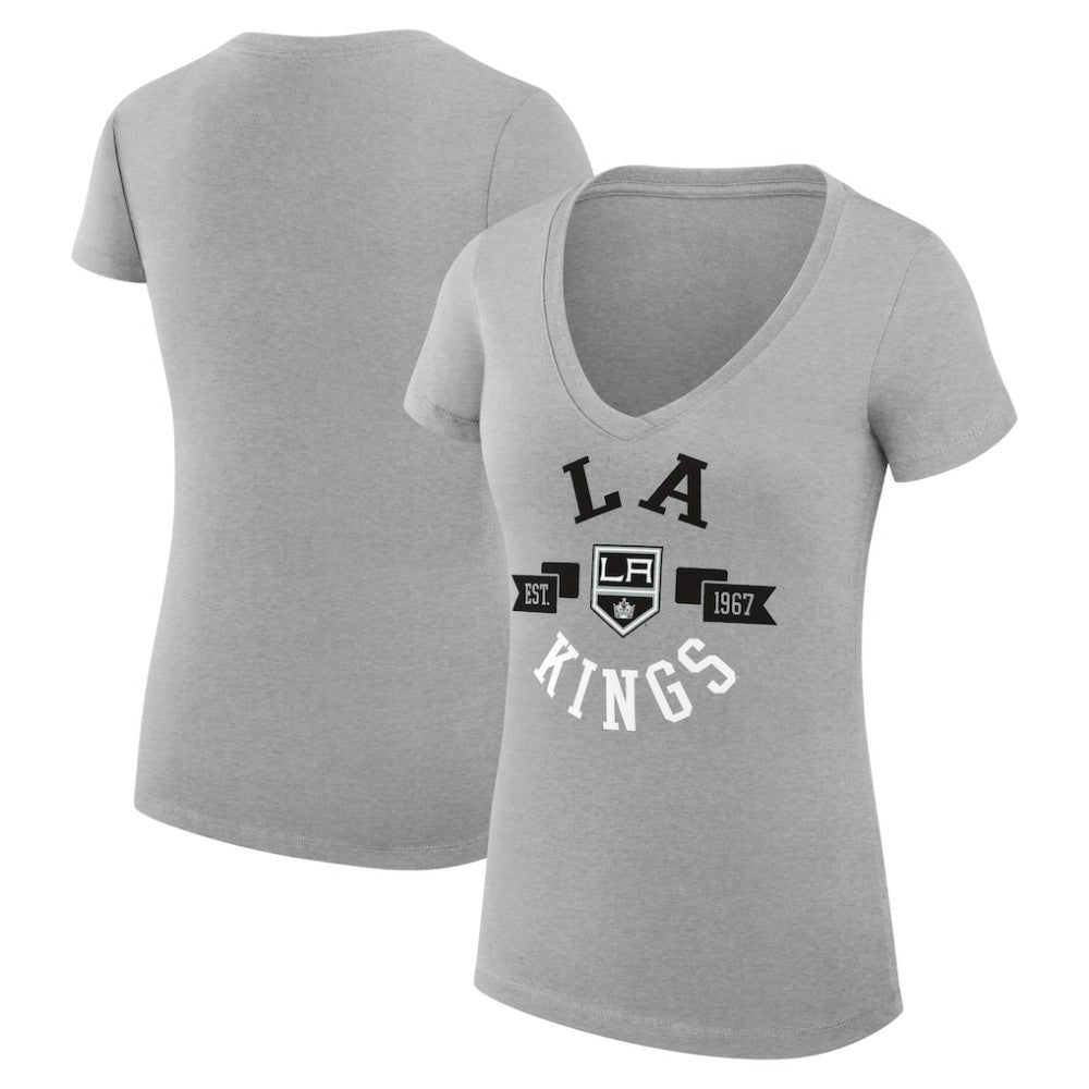 Los Angeles Kings G-III 4Her by Carl Banks Women's Super-Slim Fit Lightweight City Graphic V-Neck T-Shirt - Heather Gray | NHL near me