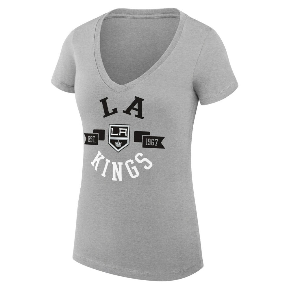Los Angeles Kings G-III 4Her by Carl Banks Women's Super-Slim Fit Lightweight City Graphic V-Neck T-Shirt - Heather Gray | NHL near me