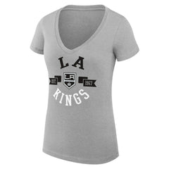 Los Angeles Kings G-III 4Her by Carl Banks Women's Super-Slim Fit Lightweight City Graphic V-Neck T-Shirt - Heather Gray | NHL near me
