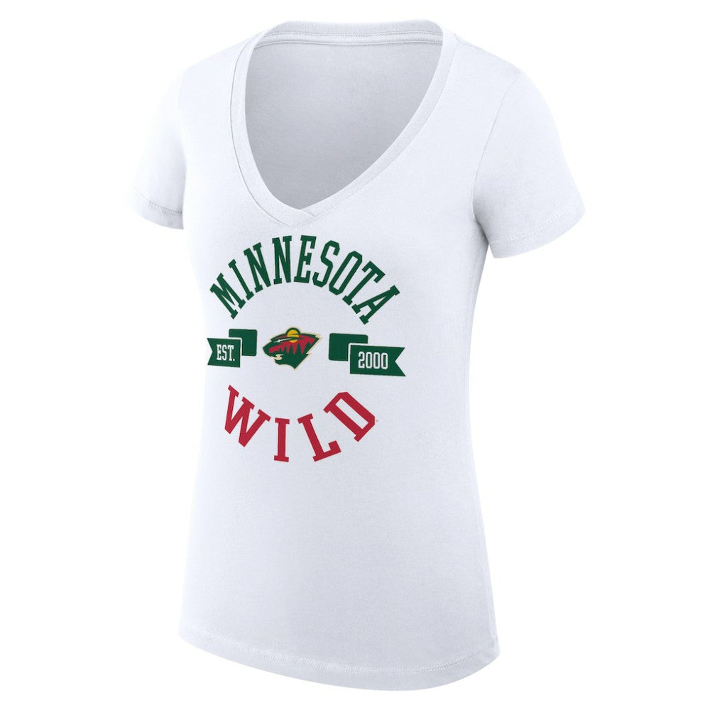 Minnesota Wild G-III 4Her by Carl Banks Women's Super-Slim Fit Lightweight City Graphic V-Neck T-Shirt - White | NHL Clearance