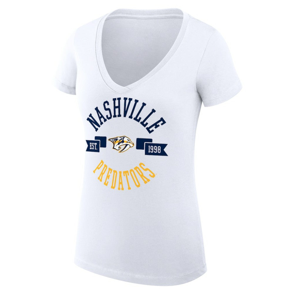 Nashville Predators G-III 4Her by Carl Banks Women's Super-Slim Fit Lightweight City Graphic V-Neck T-Shirt - White | NHL near me