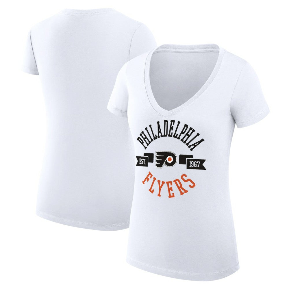 Philadelphia Flyers G-III 4Her by Carl Banks Women's Super-Slim Fit Lightweight City Graphic V-Neck T-Shirt - White | NHL Clearance