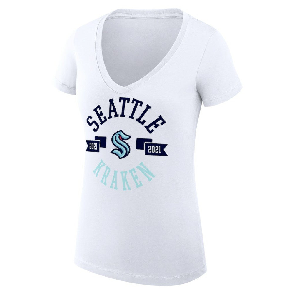 Seattle Kraken G-III 4Her by Carl Banks Women's Super-Slim Fit Lightweight City Graphic V-Neck T-Shirt - White | NHL near me
