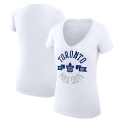 Toronto Maple Leafs G-III 4Her by Carl Banks Women's Super-Slim Fit Lightweight City Graphic V-Neck T-Shirt - White | NHL Lifestyle