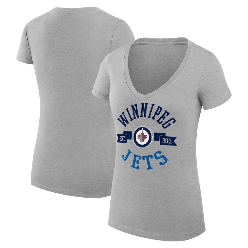 Winnipeg Jets G-III 4Her by Carl Banks Women's Super-Slim Fit Lightweight City Graphic V-Neck T-Shirt - Heather Gray | NHL online