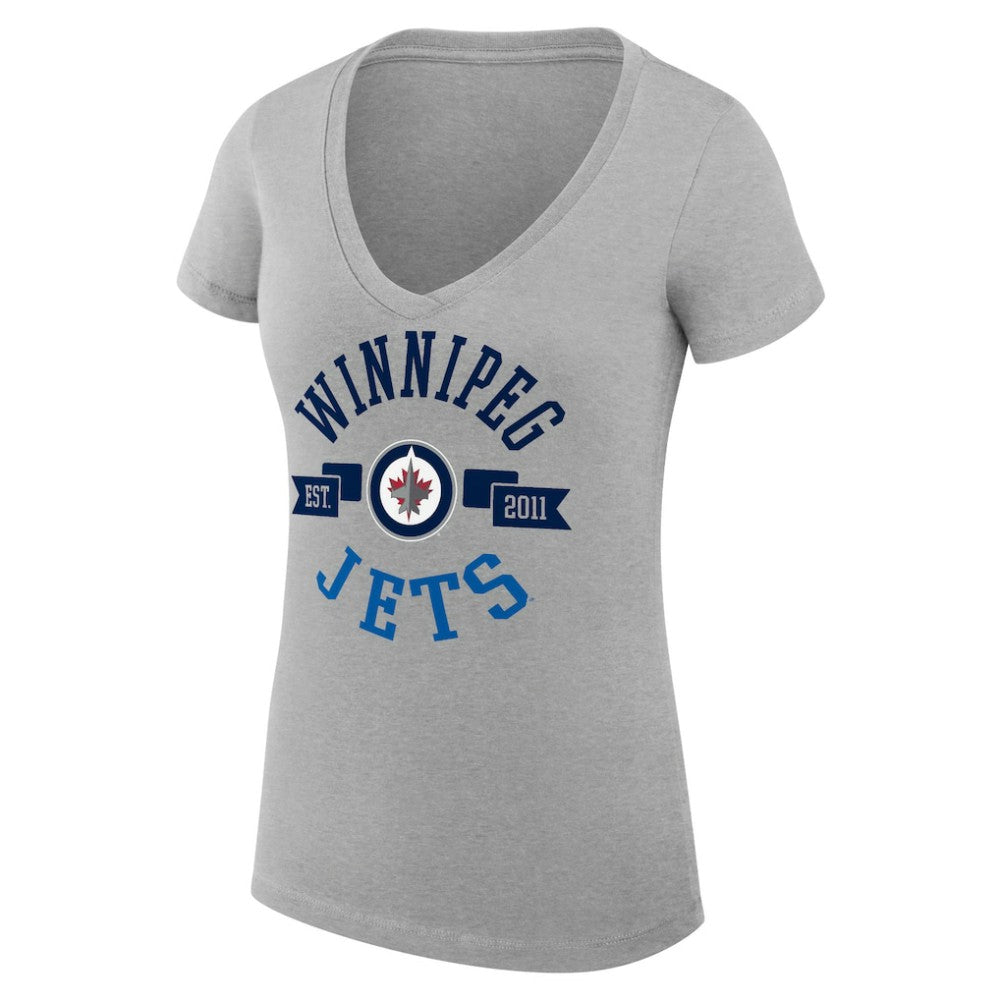 Winnipeg Jets G-III 4Her by Carl Banks Women's Super-Slim Fit Lightweight City Graphic V-Neck T-Shirt - Heather Gray | NHL online