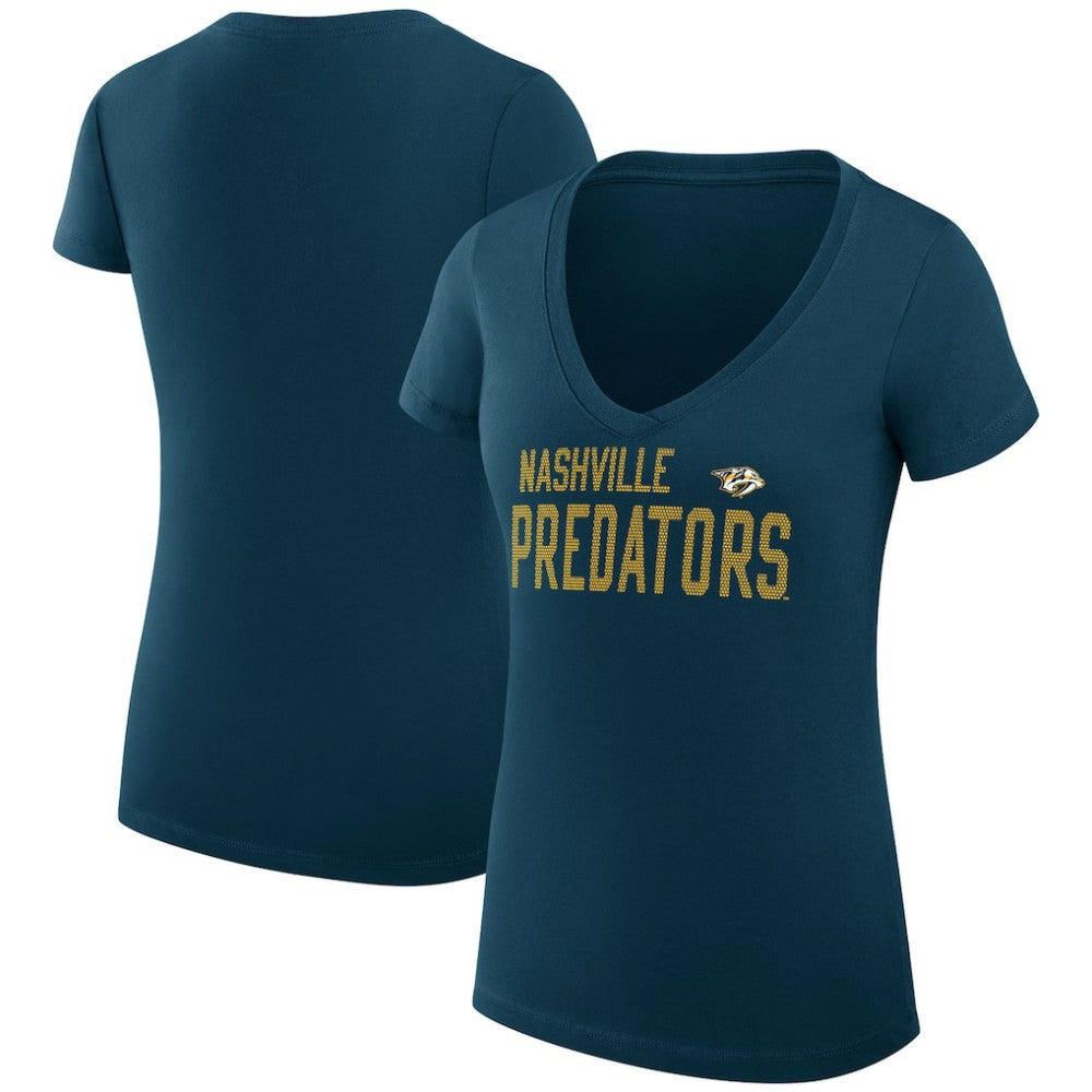 Nashville Predators G-III 4Her by Carl Banks Women's Super-Slim Fit Lightweight Dot Print Team V-Neck T-Shirt - Navy | NHL Clearance