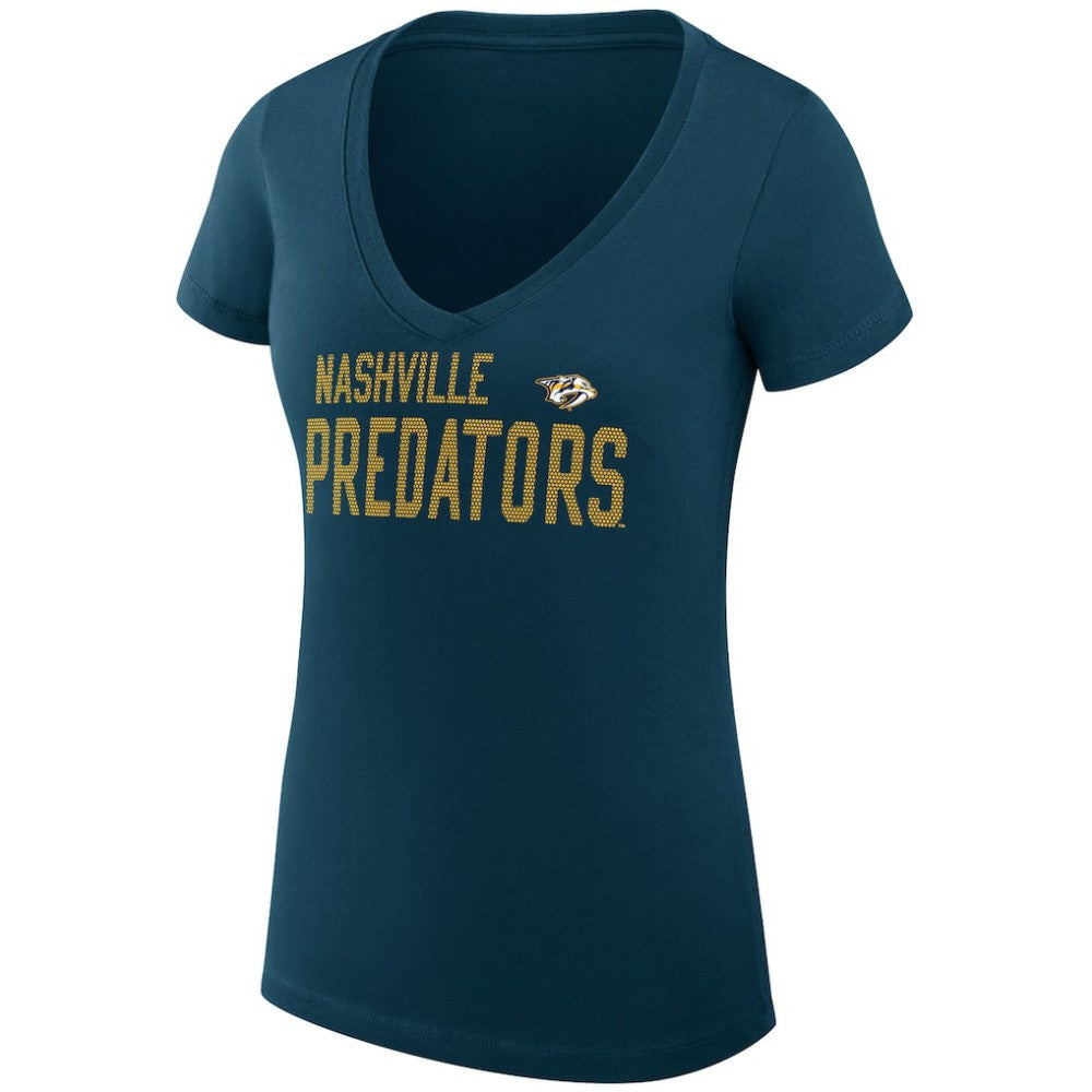 Nashville Predators G-III 4Her by Carl Banks Women's Super-Slim Fit Lightweight Dot Print Team V-Neck T-Shirt - Navy | NHL Clearance