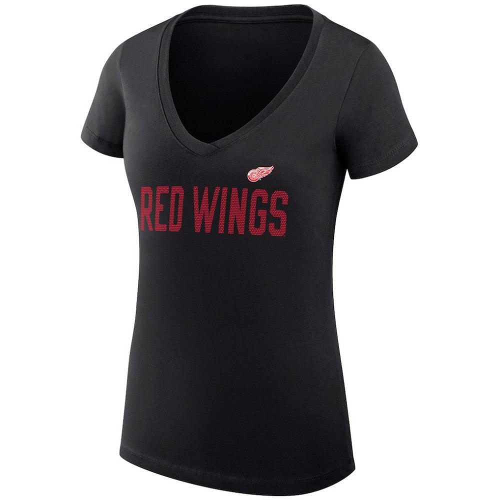 Detroit Red Wings G-III 4Her by Carl Banks Women's Super-Slim Fit Lightweight Dot Print Team V-Neck T-Shirt - Black | NHL Lifestyle