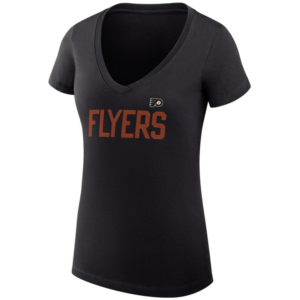 Philadelphia Flyers G-III 4Her by Carl Banks Women's Super-Slim Fit Lightweight Dot Print Team V-Neck T-Shirt - Black | NHL Lifestyle