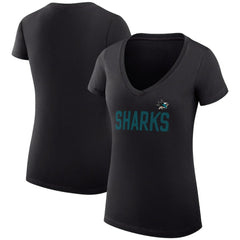 San Jose Sharks G-III 4Her by Carl Banks Women's Super-Slim Fit Lightweight Dot Print Team V-Neck T-Shirt - Black | NHL sale