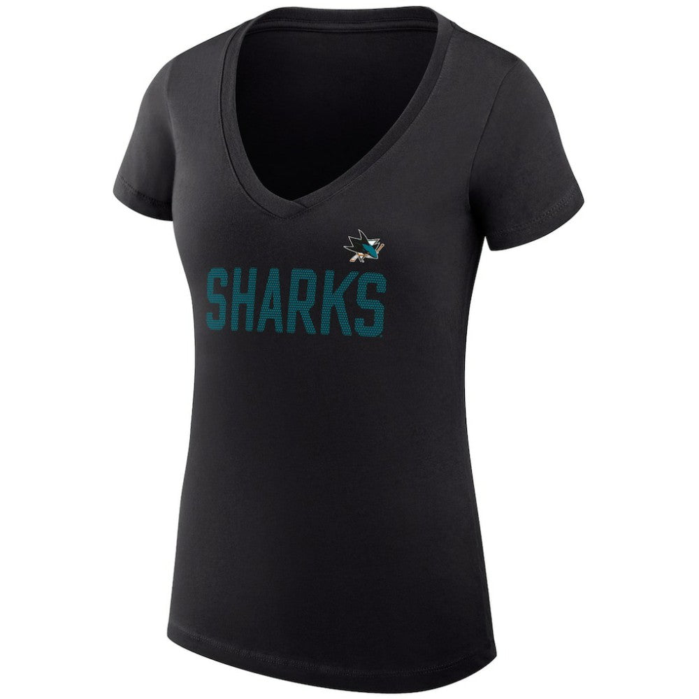 San Jose Sharks G-III 4Her by Carl Banks Women's Super-Slim Fit Lightweight Dot Print Team V-Neck T-Shirt - Black | NHL sale