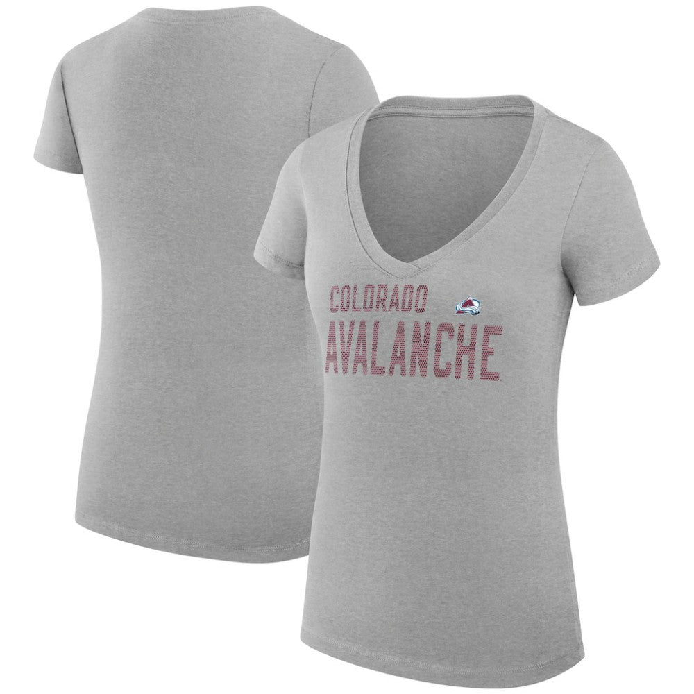Colorado Avalanche G-III 4Her by Carl Banks Women's Super-Slim Fit Lightweight Dot Print Team V-Neck T-Shirt - Heather Gray | NHL Lifestyle