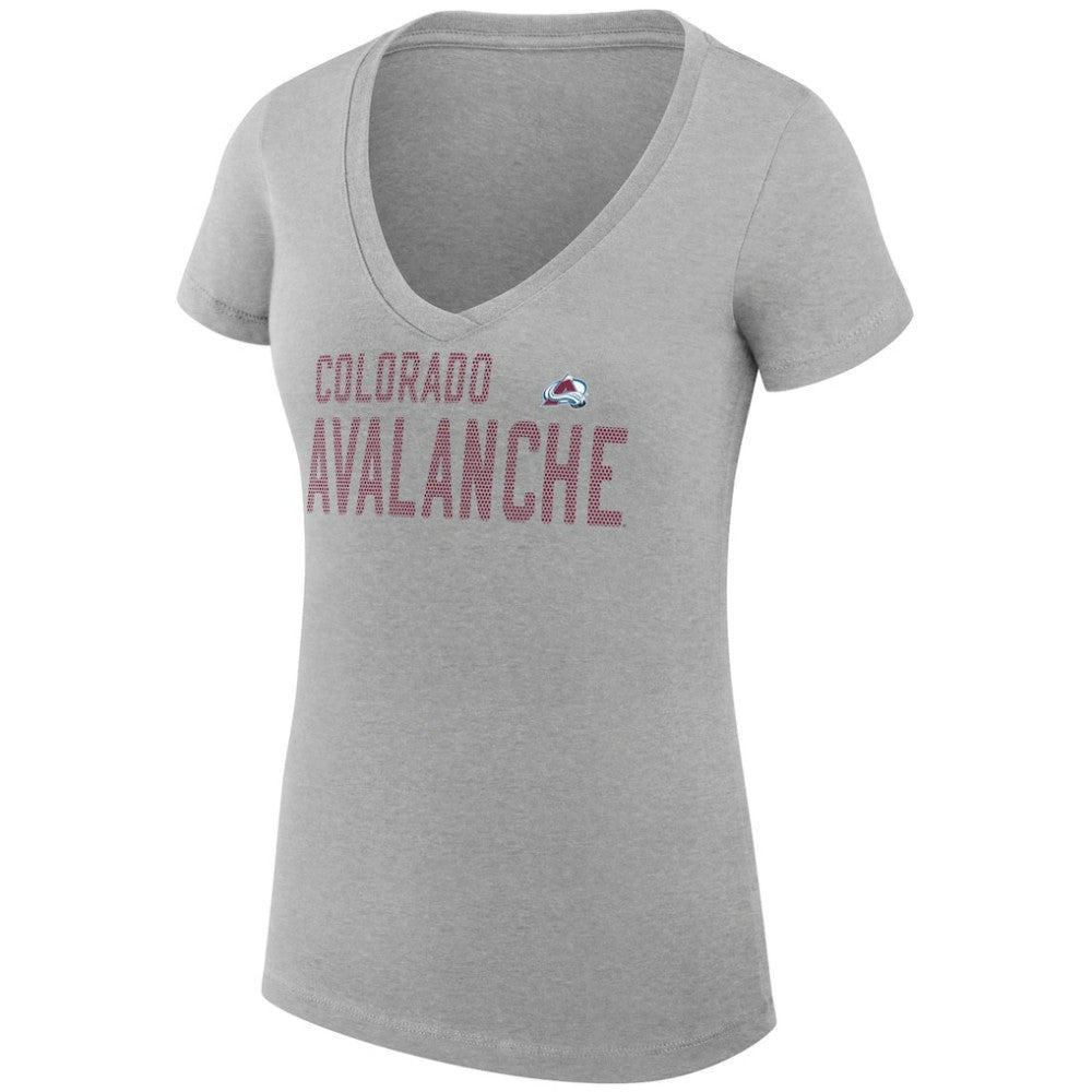 Colorado Avalanche G-III 4Her by Carl Banks Women's Super-Slim Fit Lightweight Dot Print Team V-Neck T-Shirt - Heather Gray | NHL Lifestyle