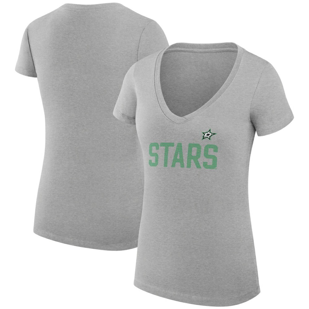 Dallas Stars G-III 4Her by Carl Banks Women's Super-Slim Fit Lightweight Dot Print Team V-Neck T-Shirt - Heather Gray | NHL on sale
