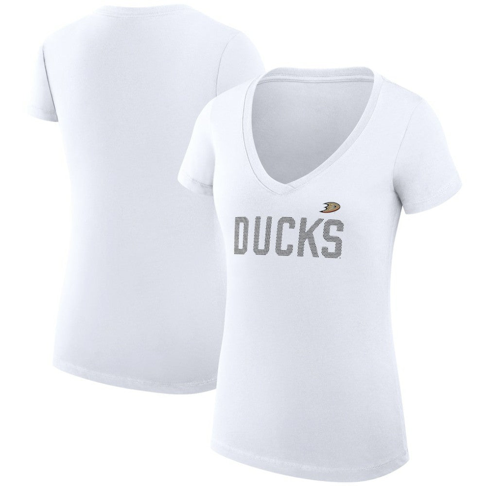 Anaheim Ducks G-III 4Her by Carl Banks Women's Super-Slim Fit Lightweight Dot Print Team V-Neck T-Shirt - White | NHL discount