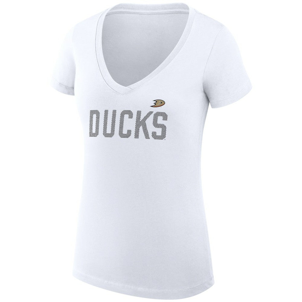 Anaheim Ducks G-III 4Her by Carl Banks Women's Super-Slim Fit Lightweight Dot Print Team V-Neck T-Shirt - White | NHL discount