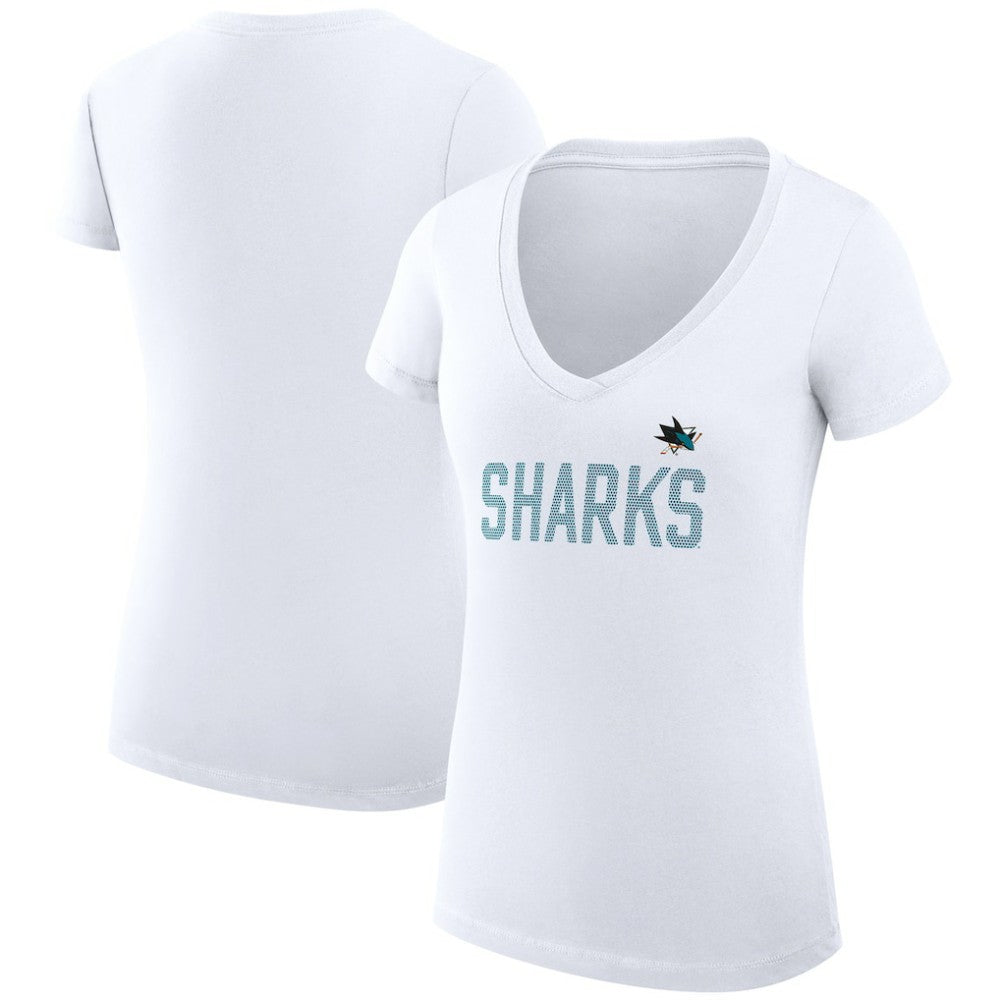 San Jose Sharks G-III 4Her by Carl Banks Women's Super-Slim Fit Lightweight Dot Print Team V-Neck T-Shirt - White | NHL Clearance