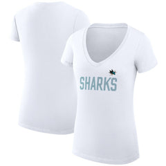 San Jose Sharks G-III 4Her by Carl Banks Women's Super-Slim Fit Lightweight Dot Print Team V-Neck T-Shirt - White | NHL Clearance