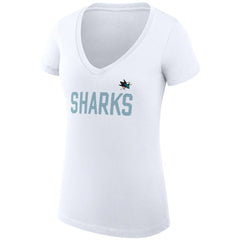 San Jose Sharks G-III 4Her by Carl Banks Women's Super-Slim Fit Lightweight Dot Print Team V-Neck T-Shirt - White | NHL Clearance