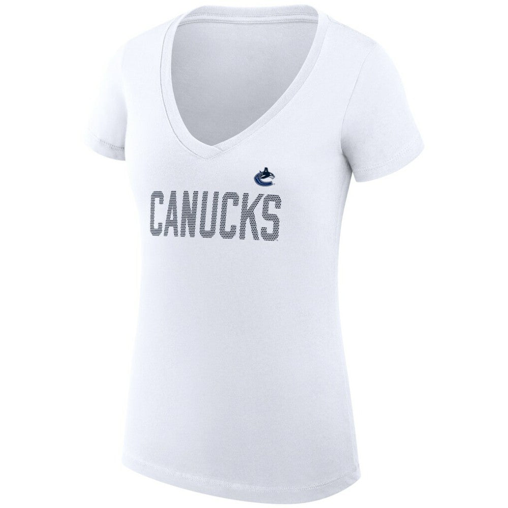 Vancouver Canucks G-III 4Her by Carl Banks Women's Super-Slim Fit Lightweight Dot Print Team V-Neck T-Shirt - White | NHL near me