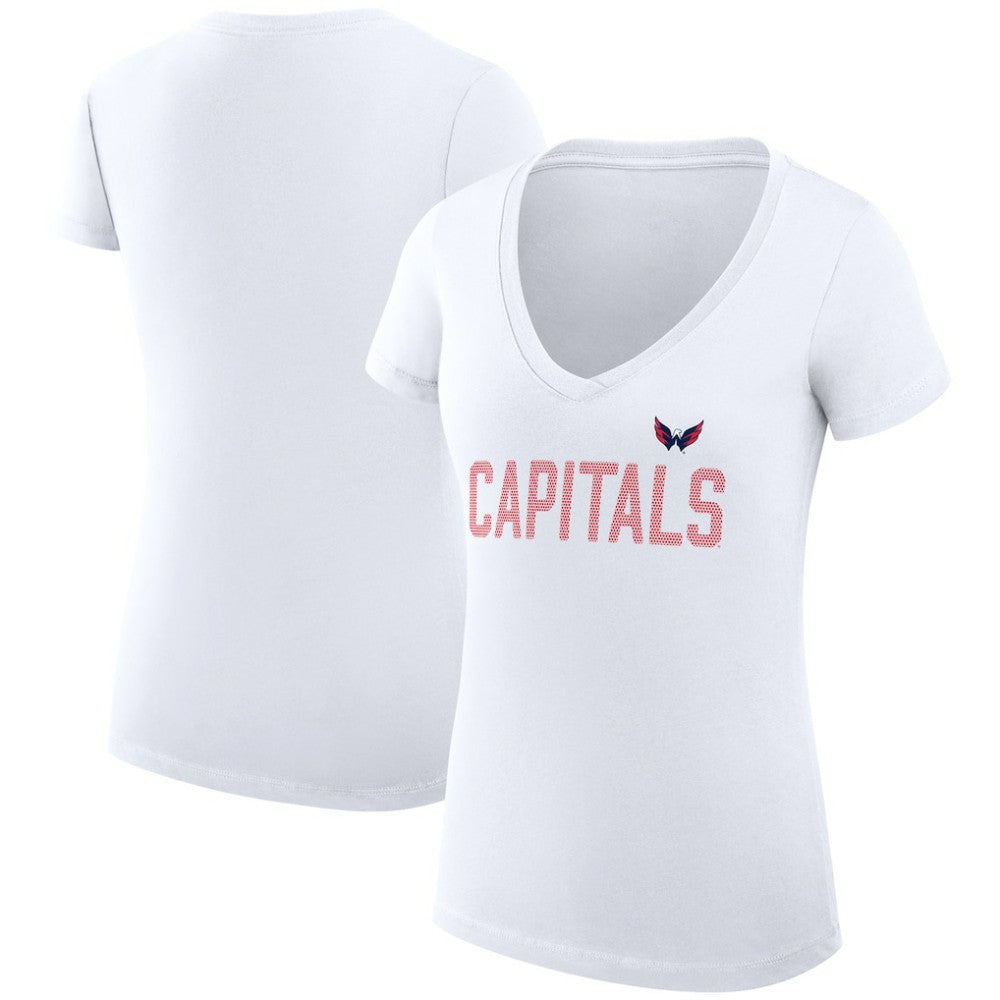 Washington Capitals G-III 4Her by Carl Banks Women's Super-Slim Fit Lightweight Dot Print Team V-Neck T-Shirt - White | NHL online