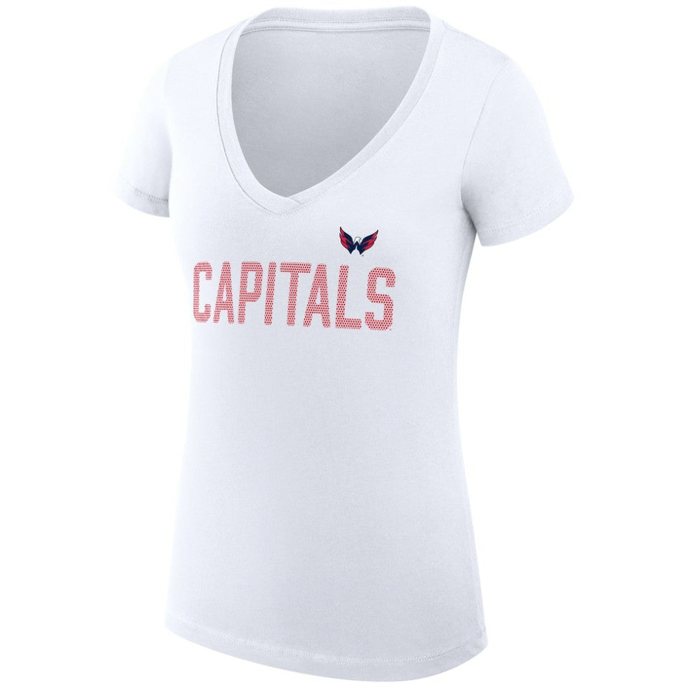 Washington Capitals G-III 4Her by Carl Banks Women's Super-Slim Fit Lightweight Dot Print Team V-Neck T-Shirt - White | NHL online