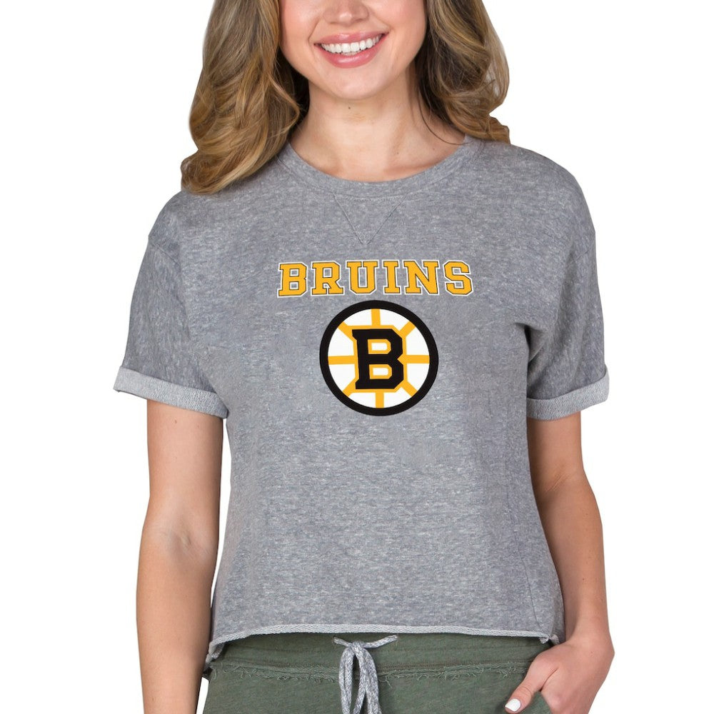 Boston Bruins Concepts Sport Women's Tri-Blend Mainstream Terry Short Sleeve Sweatshirt Top - Heather Gray | NHL discount