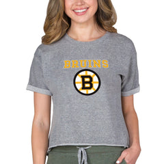 Boston Bruins Concepts Sport Women's Tri-Blend Mainstream Terry Short Sleeve Sweatshirt Top - Heather Gray | NHL discount