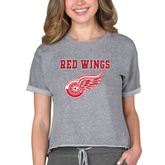 Detroit Red Wings Concepts Sport Women's Tri-Blend Mainstream Terry Short Sleeve Sweatshirt Top - Heather Gray | NHL Lifestyle