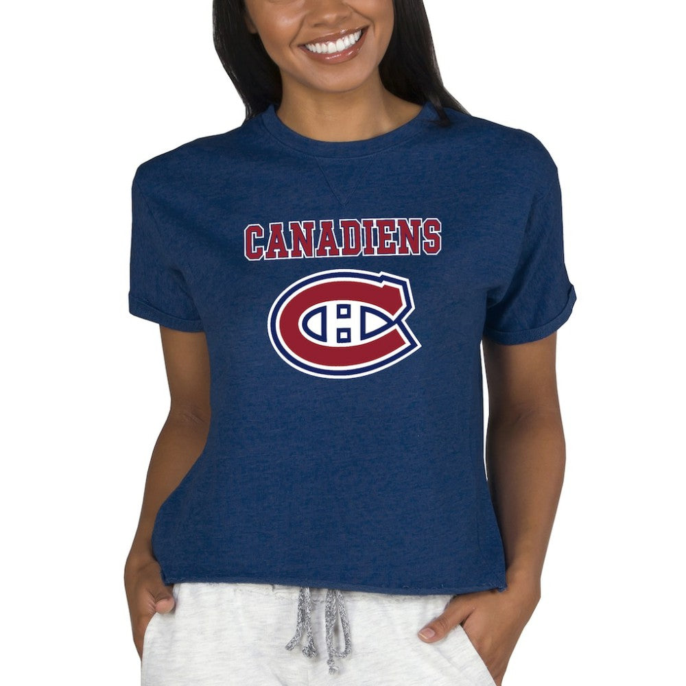 Montreal Canadiens Concepts Sport Women's Tri-Blend Mainstream Terry Short Sleeve Sweatshirt Top - Navy | NHL online
