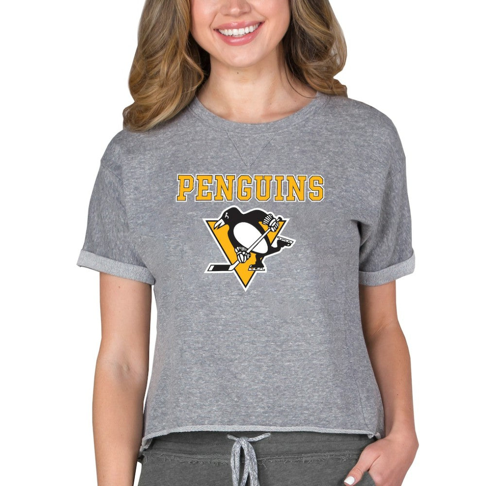 Pittsburgh Penguins Concepts Sport Women's Tri-Blend Mainstream Terry Short Sleeve Sweatshirt Top - Heather Gray | NHL sale