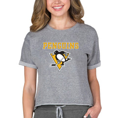 Pittsburgh Penguins Concepts Sport Women's Tri-Blend Mainstream Terry Short Sleeve Sweatshirt Top - Heather Gray | NHL sale