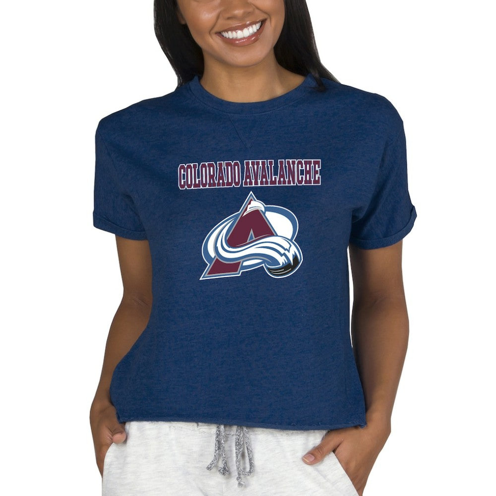 Colorado Avalanche Concepts Sport Women's Tri-Blend Mainstream Terry Short Sleeve Sweatshirt Top - Navy | NHL online