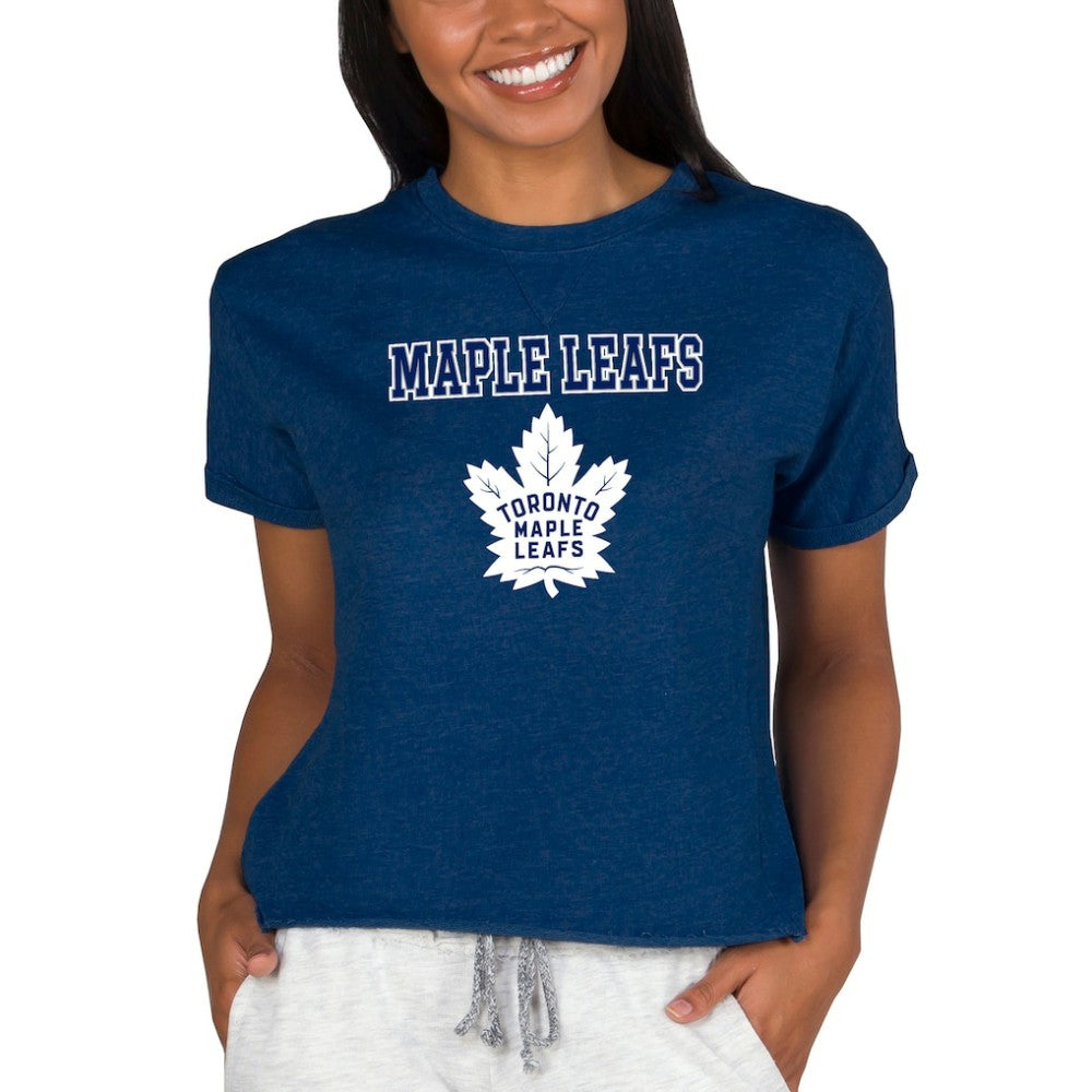 Toronto Maple Leafs Concepts Sport Women's Tri-Blend Mainstream Terry Short Sleeve Sweatshirt Top - Navy | NHL Lifestyle