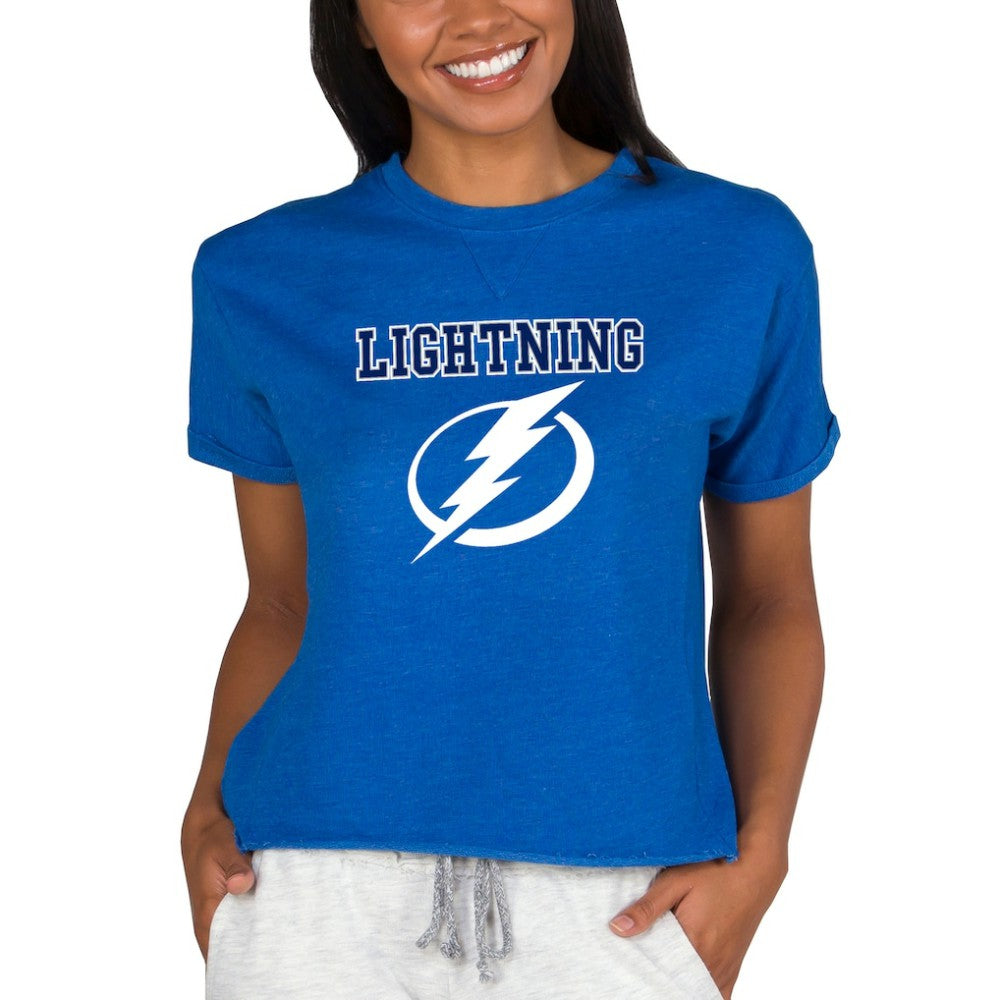 Tampa Bay Lightning Concepts Sport Women's Tri-Blend Mainstream Terry Short Sleeve Sweatshirt Top - Royal | NHL near me