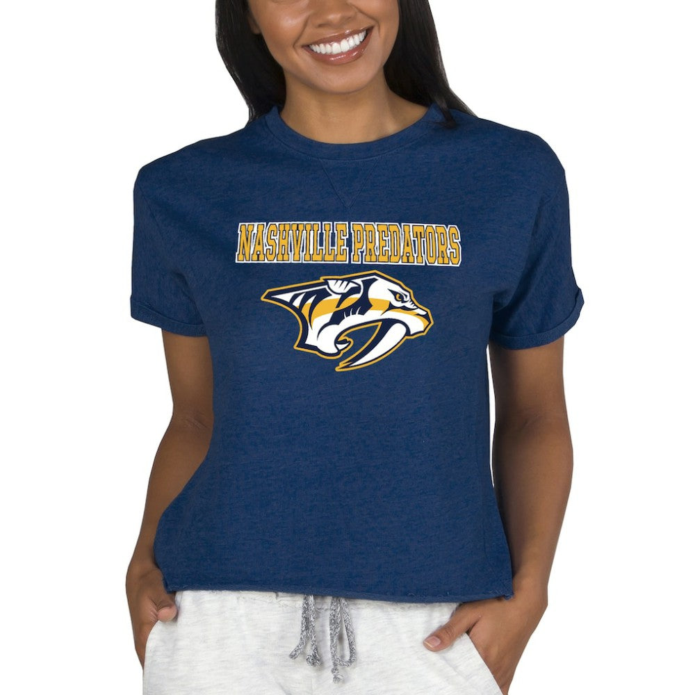 Nashville Predators Concepts Sport Women's Tri-Blend Mainstream Terry Short Sleeve Sweatshirt Top - Navy | NHL online