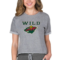 Minnesota Wild Concepts Sport Women's Tri-Blend Mainstream Terry Short Sleeve Sweatshirt Top - Heather Gray | NHL Clearance