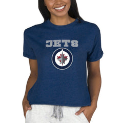 Winnipeg Jets Concepts Sport Women's Tri-Blend Mainstream Terry Short Sleeve Sweatshirt Top - Navy | NHL near me