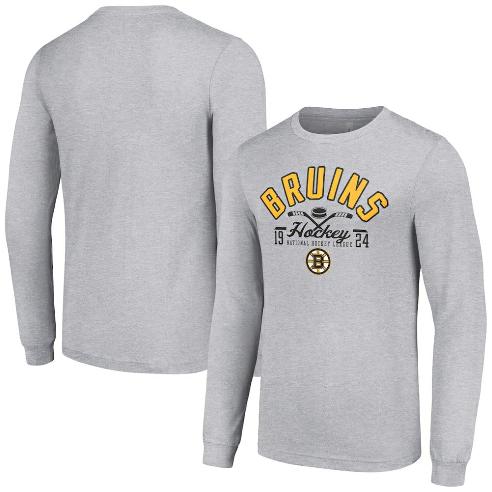 Boston Bruins Starter Puck Long Sleeve T-Shirt - Heather Gray | NHL Lifestyle