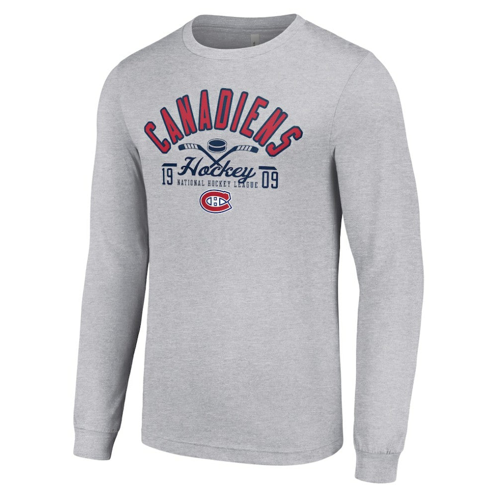 Montreal Canadiens Starter Puck Long Sleeve T-Shirt - Heather Gray | NHL Clearance